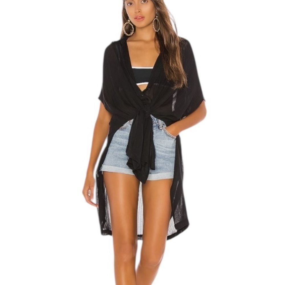 L' Space Anita Black Cover up Button Down Collar Neckline Semi Sheer M/L - Picture 3 of 8